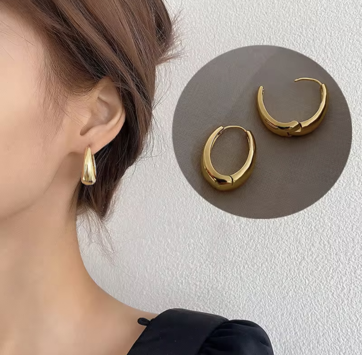Chunky Gold Teardrop Hoop Earrings